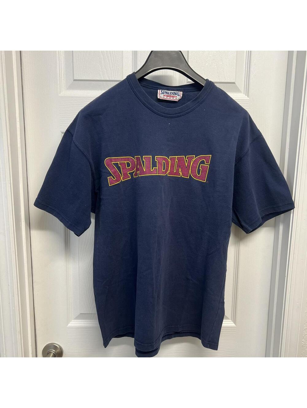 Vintage Spalding Faded Navy Graphic T-Shirt Sz. XL Y2K Heavy Cotton Basketball